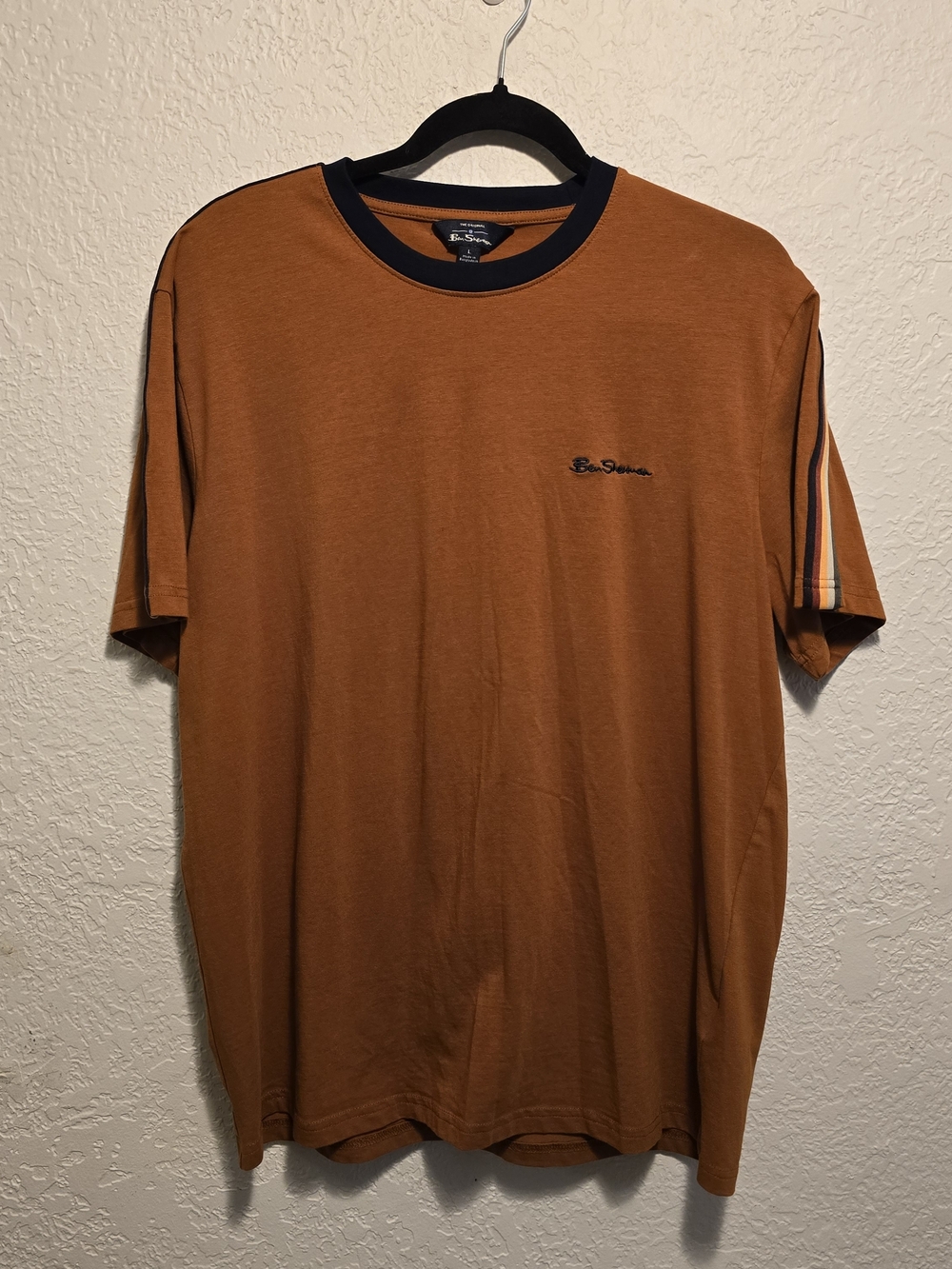 Ben Sherman Rust Tee with Navy Collar and Stripe Accents